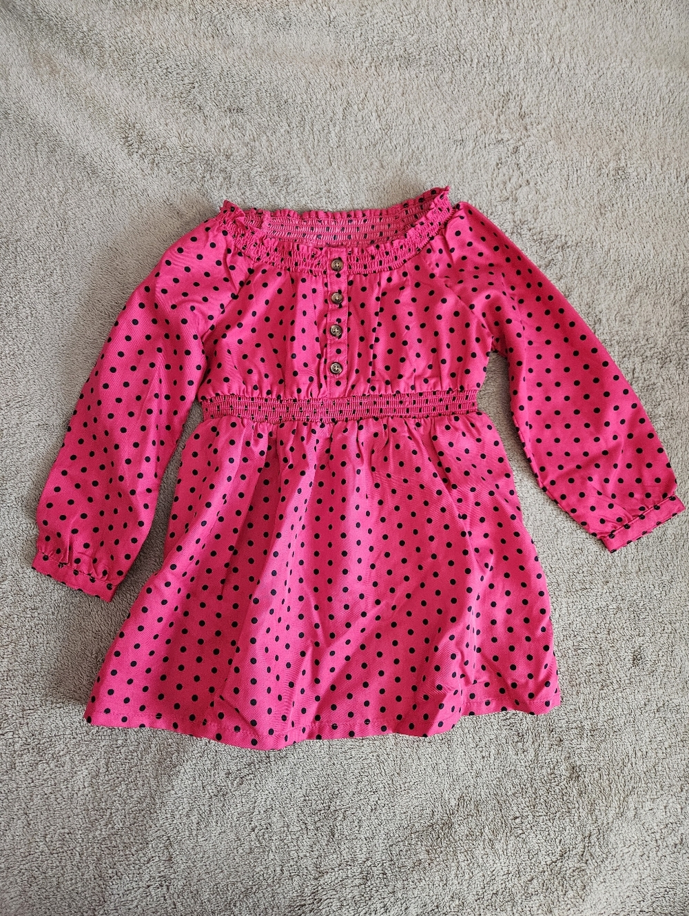 Old Navy Hot Pink Dress with Black Polka Dots 18-24M